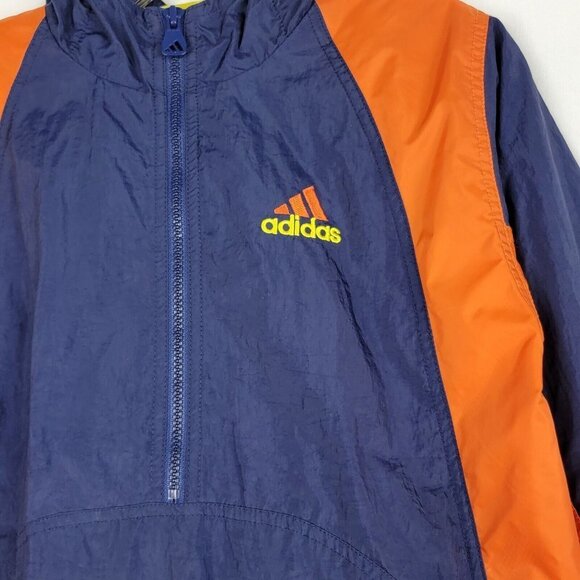 Vintage 90s Adidas Girl Windbreaker Jacket Size Medium Half Zip Navy Blue Orange - Picture 3 of 16